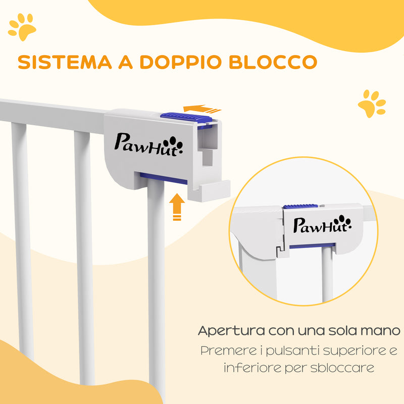 Cancelletto per Cani a 3 Pannelli Pieghevoli 206x120 cm Doppio Blocco in Acciaio e Plastica Bianco  