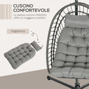 Dondolo Pensile da Giardino in Rattan PE con Cuscino Seduta Pieghevole e Struttura in Acciaio Grigio