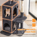 Albero Tiragraffi per Gatti 59x55x132 cm con Pali in Sisal Cuccia e Casetta in Truciolare e Peluche Grigio Scuro      