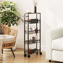 Carrello Cucina 47x13x96,5 cm con 4 Ruote Piano Effetto Legno e Struttura in Metallo Nero      