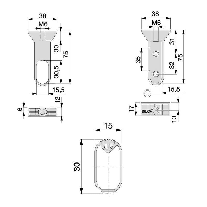 Set 2 Bastoni Appendiabiti per Armadi Ovali con Gomma 140 cm in Alluminio Emuca Anodizzato opaco
