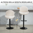 Set 2 Sgabelli da Bar con Schienale a Conchiglia 48x50x94-115 cm in Tessuto Effetto Ciniglia Nero e Beige   