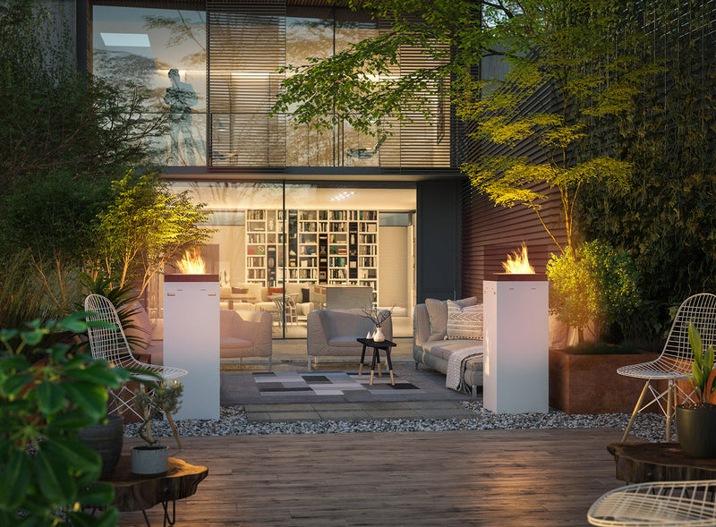 Camino a Bioetanolo da Pavimento 36x36x115 cm Instate 1150 Bianco con Vetro