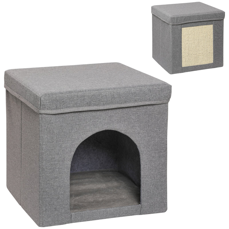 Cuccia per Gatti Pieghevole a Cubo con Cuscino e Tiragraffi 36.5x36.5x36.5 cm Grigio      