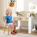 Set Scrivania 80x41x74,5 cm per Bambini 3-8 Anni con Cassetto e Sedia con Schienale a Orsetto in MDF e Legno di Pino Color Legno      