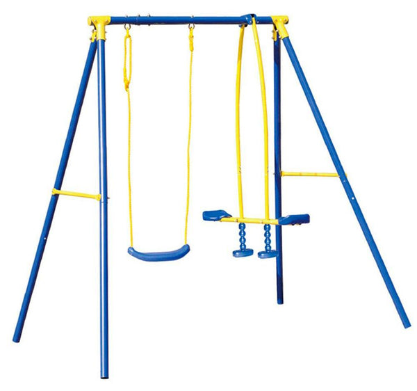 Gartenschaukel für Kinder mit Schaukelpferd aus blauem und gelbem Eisen acquista