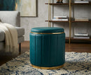 Puff con Contenitore London Ottanio Ø46,5x44 cm in Pino e MDF e Spugna e Metallo e PU      