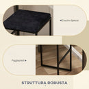 Set 2 Sgabelli Bar Industriali 42x40x91 cm con Schienale Poggiapiedi e Seduta Imbottita in Acciaio e Velluto Nero      