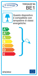 Applique 1xE14 Montatura Bianco Argento Vetro Spugnato Bianco E-Energy Teresa