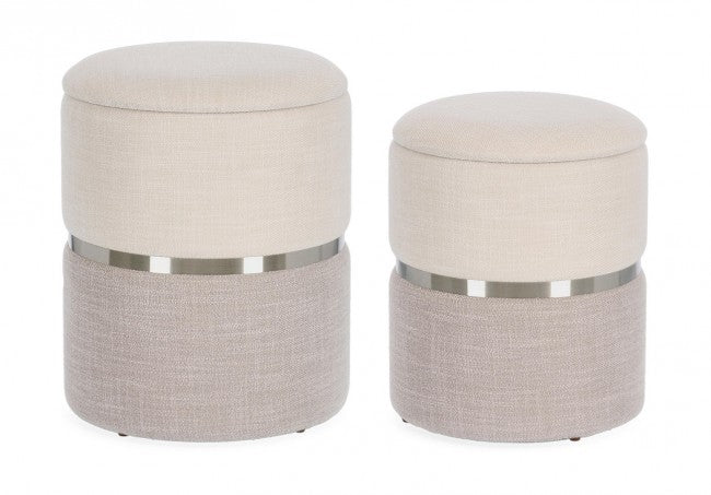 Set 2 Pouf Contenitore Radinka in Tessuto Bianco Grigio