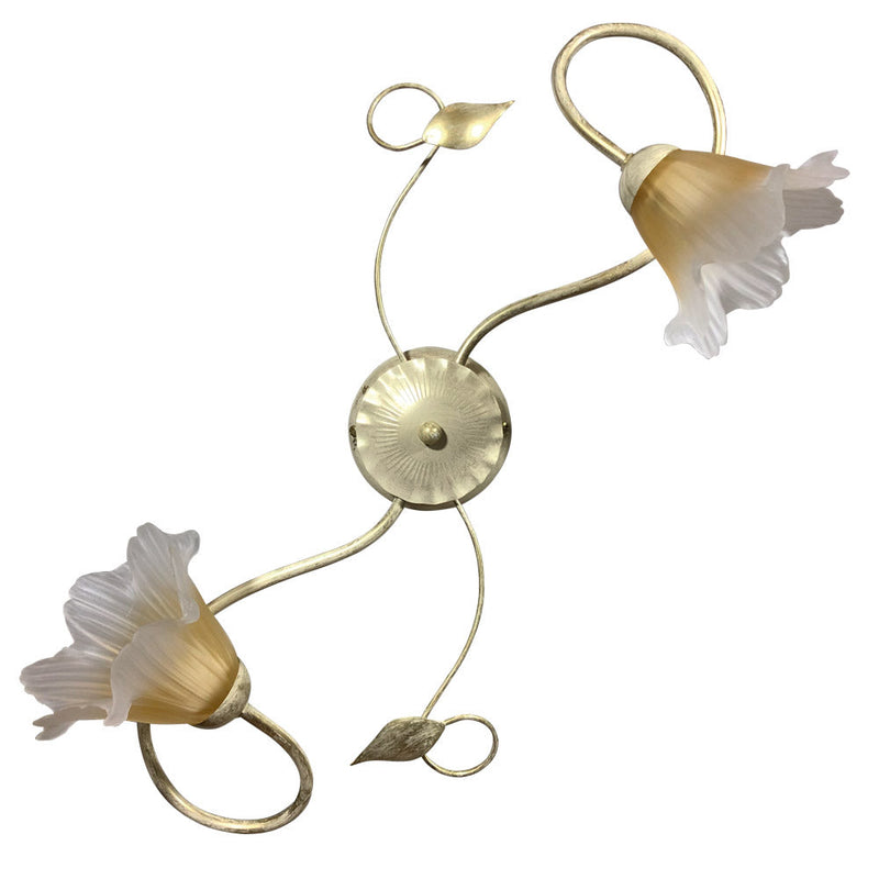 Plafoniera 2xE14 Montatura Avorio Oro Vetro Satinato Sfumato Ambra E-Energy Melania