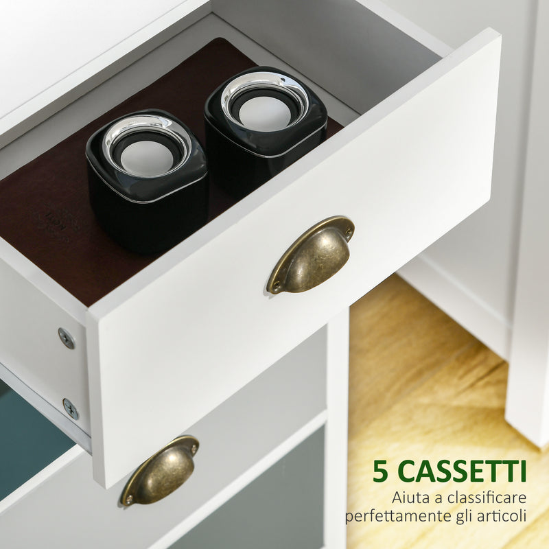Mobile Cassettiera con 5 Cassetti Colorati Comò Alto e Salvaspazio in MDF Multicolore Blu      