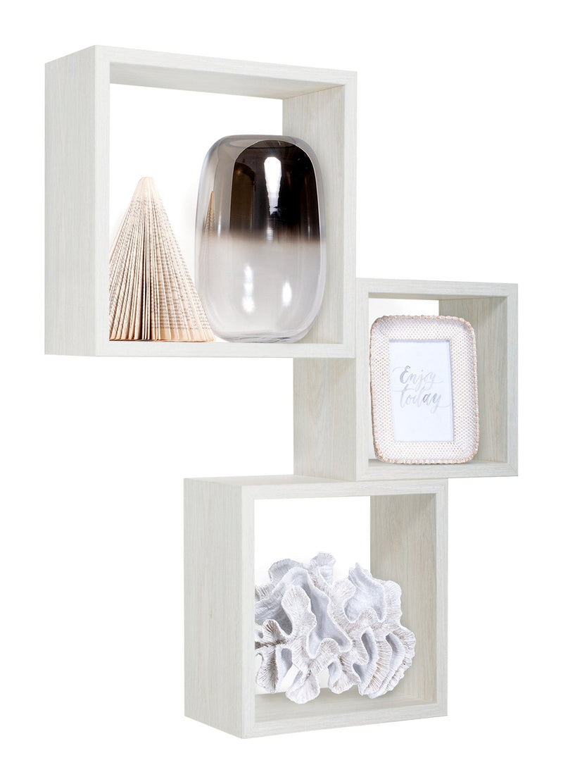 Set 3 Mensole da Parete Cubo in Fibra di Legno Incubo Rovere Sbiancato