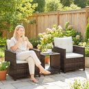 Set 3 Pezzi da Giardino con 2 Poltrone con Cuscini e Tavolino da Caffè in Rattan PE e Acciaio Marrone e Crema      