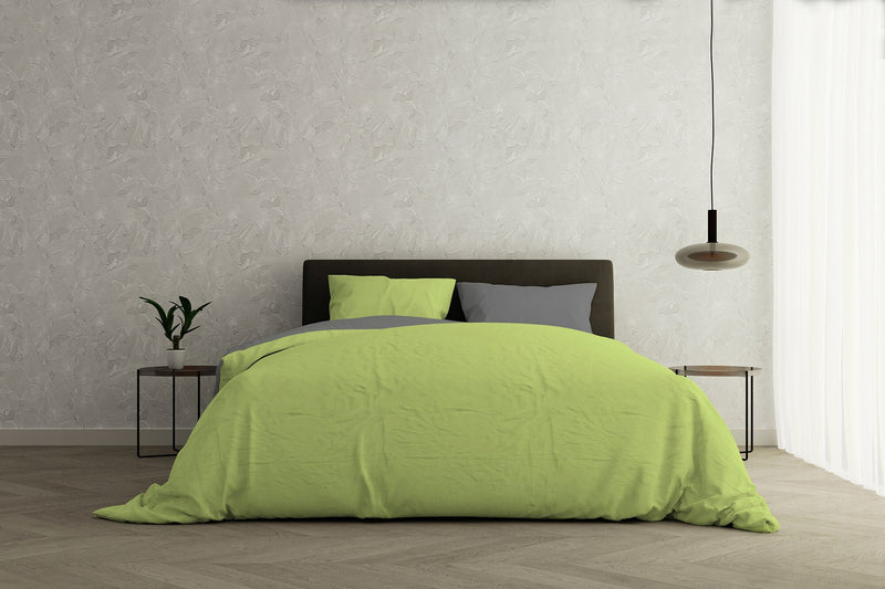 Copripiumino con Sacco e Federe Doubleface in Cotone Verde Acido\/Fumo Varie Misure