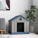 Casetta per Cani da Esterno 85x79x82 cm con Base Rialzata e Finestre in Plastica Grigio  