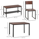 Set Tavolo 2 Sedie e Panca in Metallo e Legno Nero e Marrone