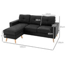 Divano 3 Posti ad Angolo 193x136x85 cm con Penisola Reversibile in Tessuto Effetto Lino Nero  