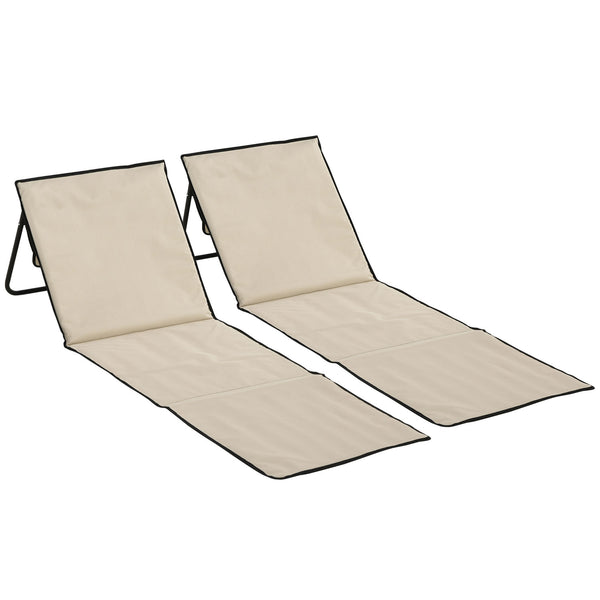 Set 2 Sdraio 142x51x40 cm Pieghevoli con Tasca Resistente Acqua in Tessuto Oxford Beige sconto