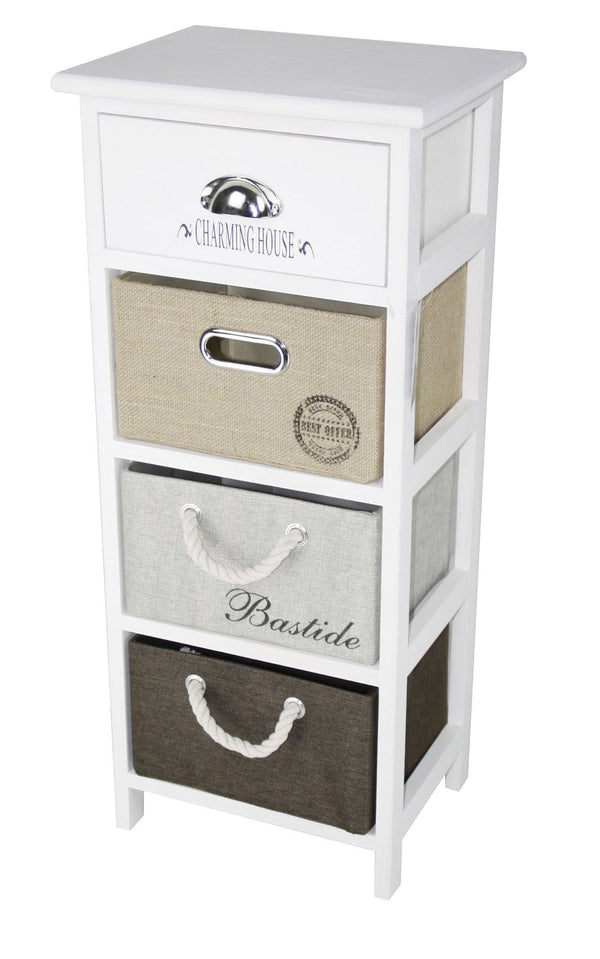 acquista Kommode mit 4 Schubladen aus Massivholz 35x27x80 cm Fumer Zara Weiß