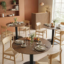 Tavolo da Pranzo Rotondo per 6 Persone Ø110x78 cm con Base in Acciaio in MDF Marrone Effetto Legno      