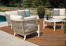Set Salotto da Giardino Divano 2 Poltrone e Tavolino Vietri in Alluminio e Corda Bianco e Grigio