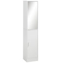 Mobile a Colonna Bagno 32x28x162 cm con Anta Superiore a Specchio Rivestimento in Melamina Bianco  