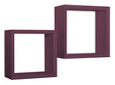 Set 2 Mensole Cubo da Parete Quadrato in Fibra di Legno Ginevra Viola Melanzana