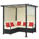 Set Salotto da Giardino Divano Angolare con Pergola Gazebo in Rattan Nero e Beige