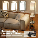 Lampada da Terra 26x26x160 cm Struttura con Ripiani Luce Regolabile Interruttore a Pedale e Porte USB in MDF Bianco e Rovere      