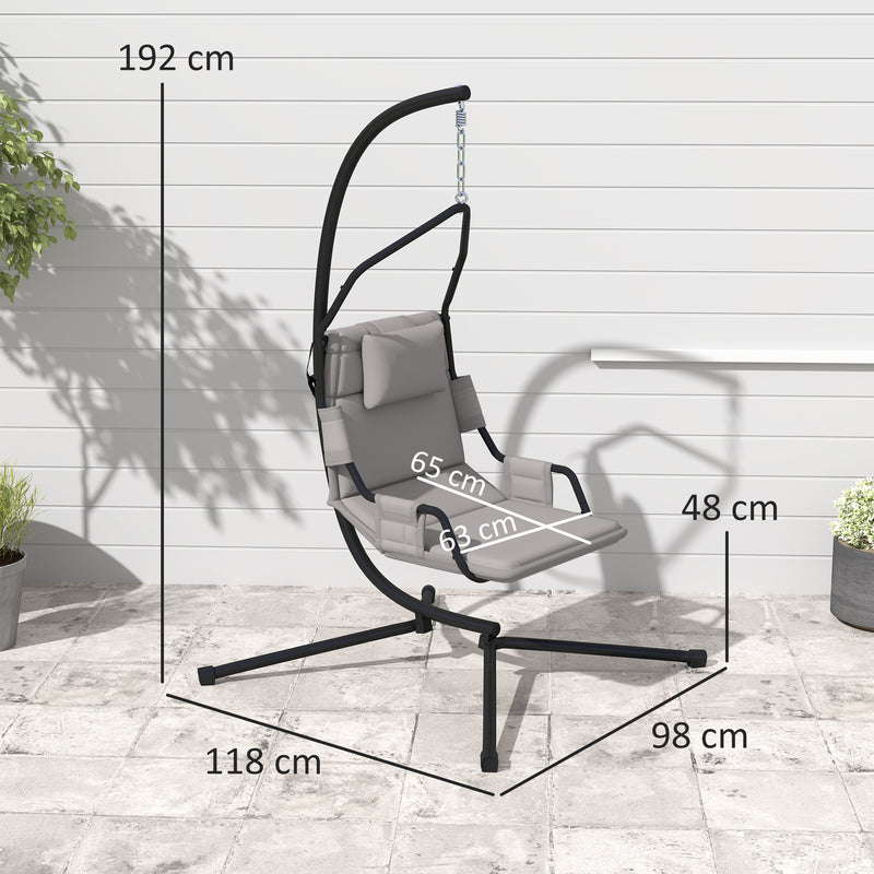 Amaca a Dondolo 118x98x192 cm Imbottita con Cuscino in Acciaio e Poliestere Grigio e Nero  
