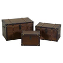 Set 3 Baule in legno e Similpelle marrone rettangolare 
