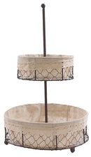 Alzata 2 Piani Ø30xH47 cm in Metallo e Cotone Nero e Ecrù