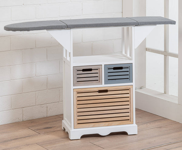 Bügelbrettschrank aus Holz mit 3 farbigen Schubladen 130 x 34 x 85 cm Victor White prezzo