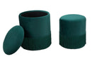 Puff Contenitore Lines Coppia Verde Ø35x42-30x32 cm in Legno e Spugna e in Ferro e Poliestere Verde