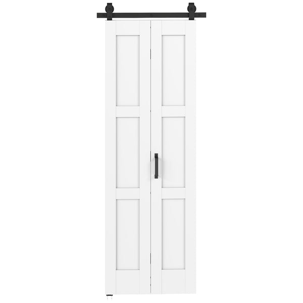 sconto Porta Scorrevole a Soffietto 71,2x3,5x213,4 cm Stile Rustico Kit Montaggio con Maniglia in MDF Bianco Effetto Legno