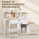 Set Scrivania e Sedia per Bambini con Scaffali Armadietto Cassetto in MDF Bianco      
