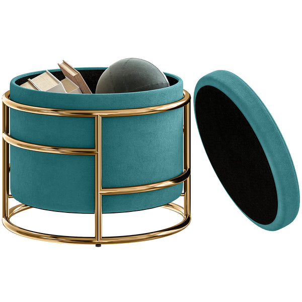 online Pouf Contenitore Rotondo Ø42x39 cm in Tessuto Effetto Velluto Verde