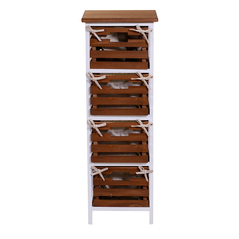 Cassettiera 4 Cassetti in Legno 30x27x85cm Atena Noce e Bianca