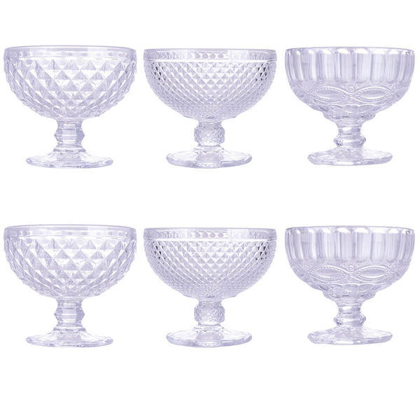 acquista Set 6 Coppette Ø12x10,5 cm con Decoro in Rilievo in Vetro VdE Tivoli 1996 Vintage Trasparente