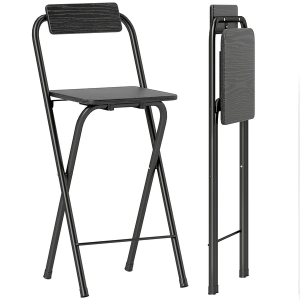 Set 2 Sgabelli da Bar Pieghevoli con Poggiapiedi 37x45x87 cm in Legno e Acciaio Nero prezzo