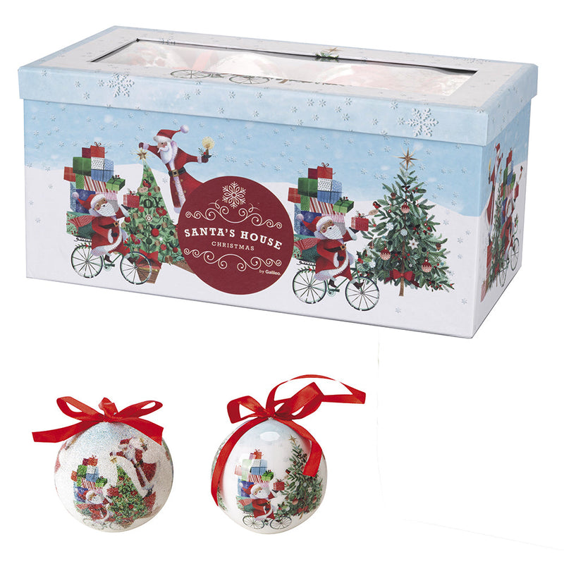 Set 14 Palle di Natale Ø7,5 cm in Polyfoam con Box Babbo Natale in Bicicletta