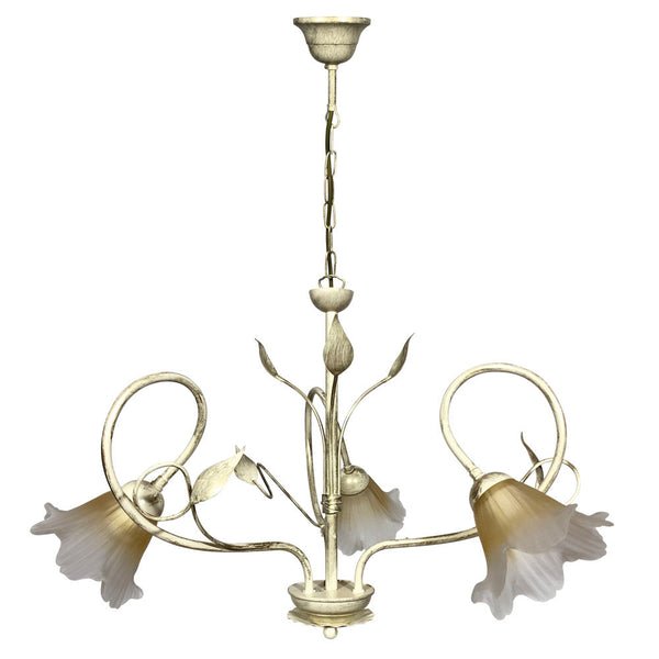 acquista Kronleuchter 3xE14 Gold Elfenbein Rahmen Bernsteinfarbenes Satinglas E-Energy Melania