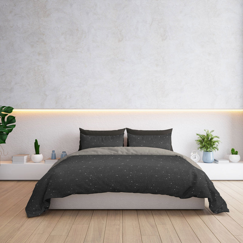 Copripiumino con Federe Stampato in Microfibra Stars Grigio Varie Misure