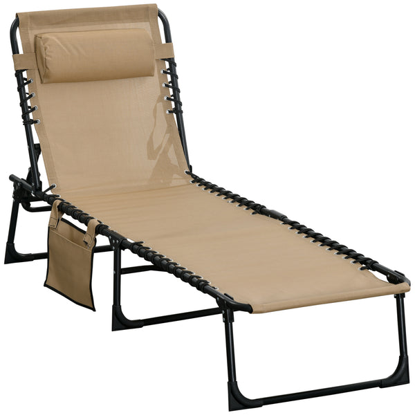 Sdraio da Giardino Pieghevole 185x58x30 cm con Schienale Reclinabile su 5 Posizioni e Cuscino in Tessuto a Rete e Acciaio Beige sconto
