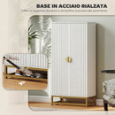 Credenza Cucina Dispensa Autoportante 58x29x119,5 cm con 12 Ripiani su Ante e Ripiani Regolabili in Pannello Truciolare e Acciaio Bianca      