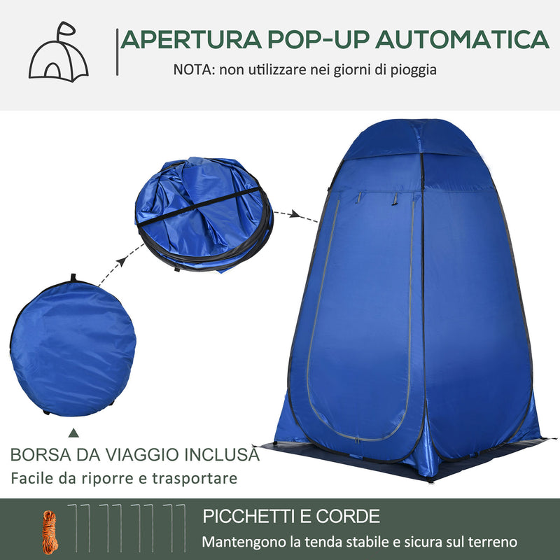 Tenda da Doccia Pop Up Impermeabile 126x124x189 cm con Porta a Cerniera Blu Scuro   