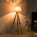 Lampada da Terra Design con Treppiede in Legno Altezza Regolabile Grigio 