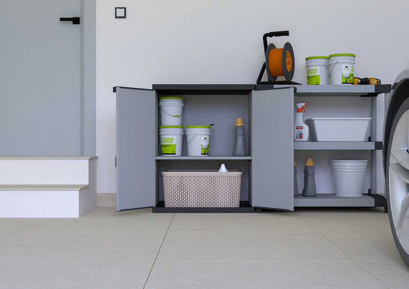 Armadio da Esterno 68x40x85 cm 2 Ante 2 Ripiani in Resina Grigio    