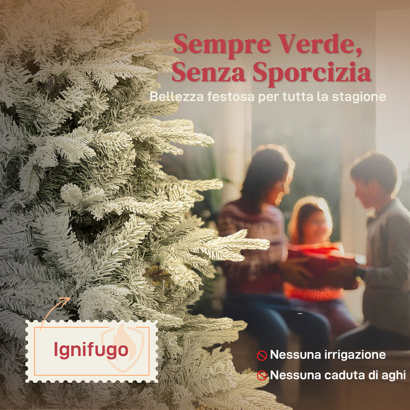 Albero di Natale Innevato Alto 150 cm con 828 Rami e Base in Metallo Verde      